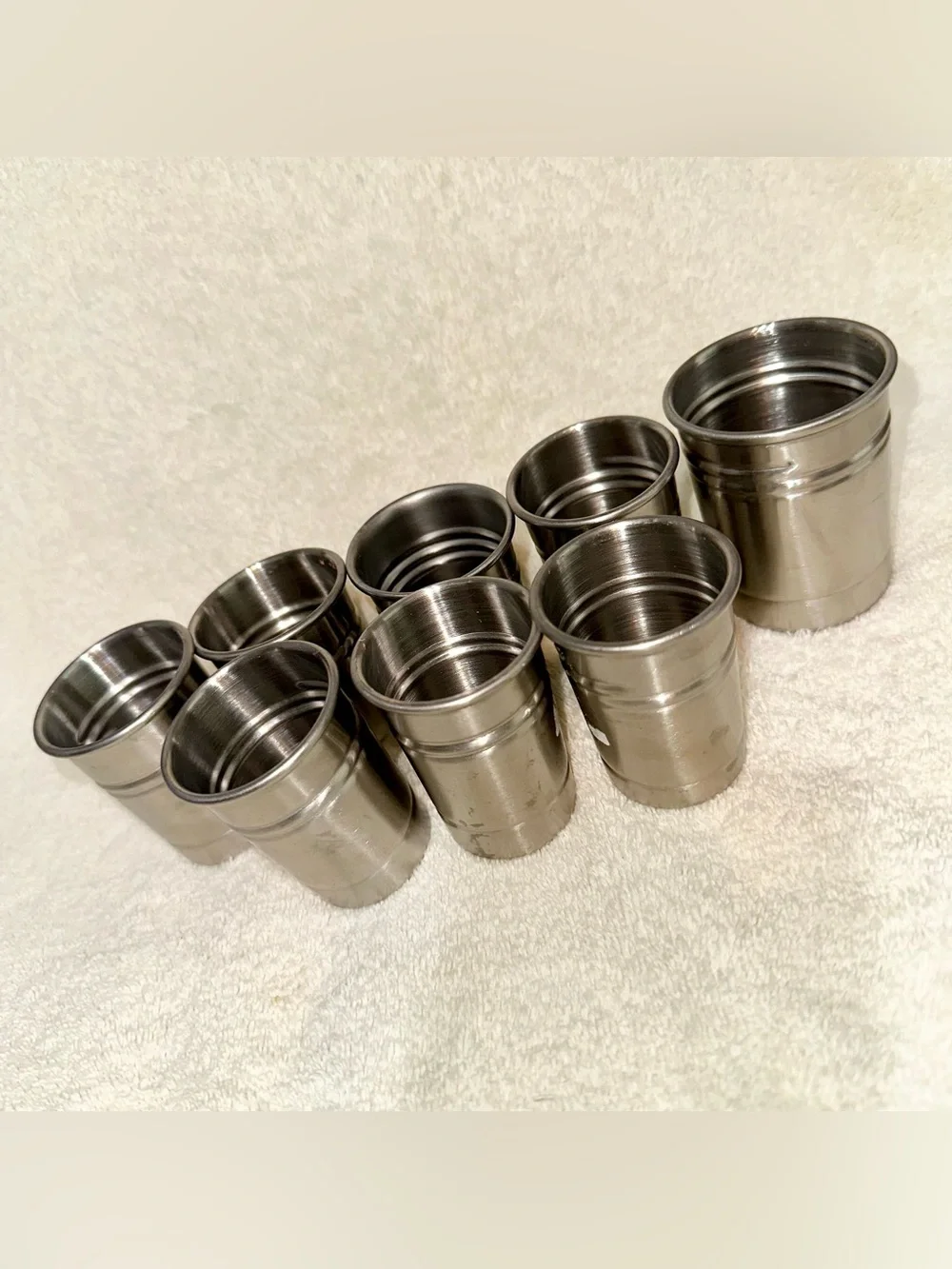 Stainless Steel Nested Shot Cups Set of 8 Retro Barware Minimalist
